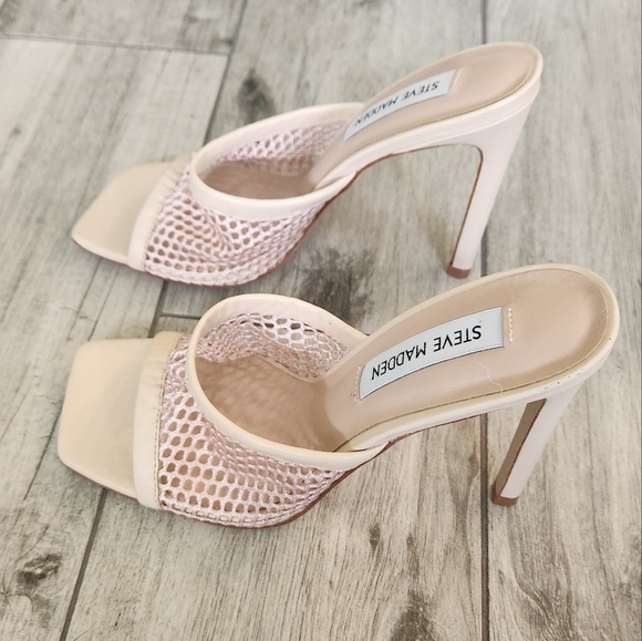 Steve Madden Shoes - Steve Madden Fishnet Mesh Heels Mules Peep Toe Slip-on Sexy Spring Cream 6.5